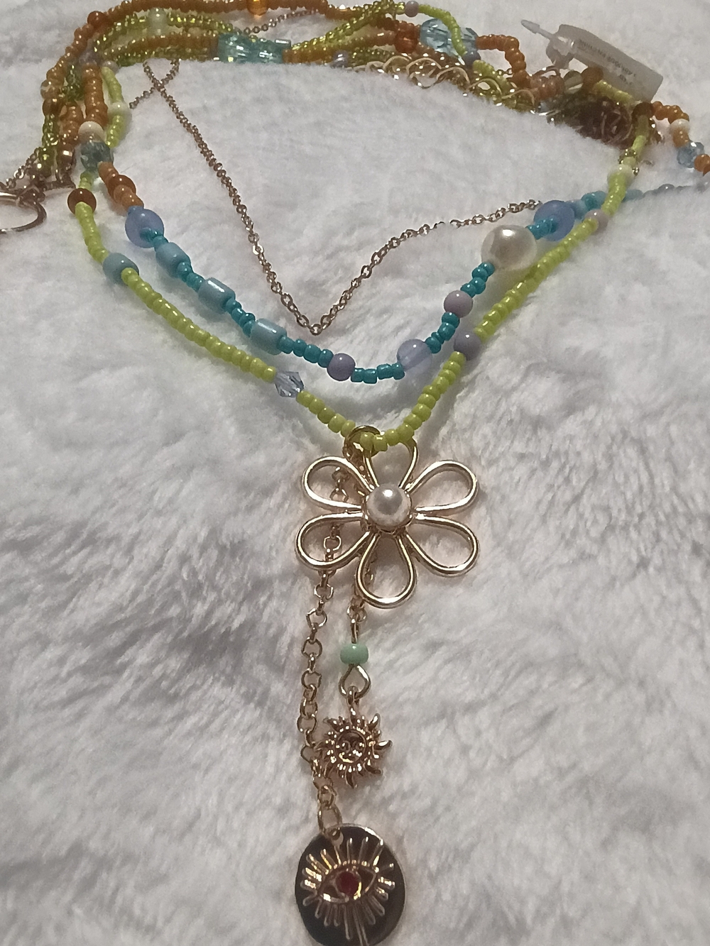 Free People Whikiki Beaded Flower Pendant Belly Chain